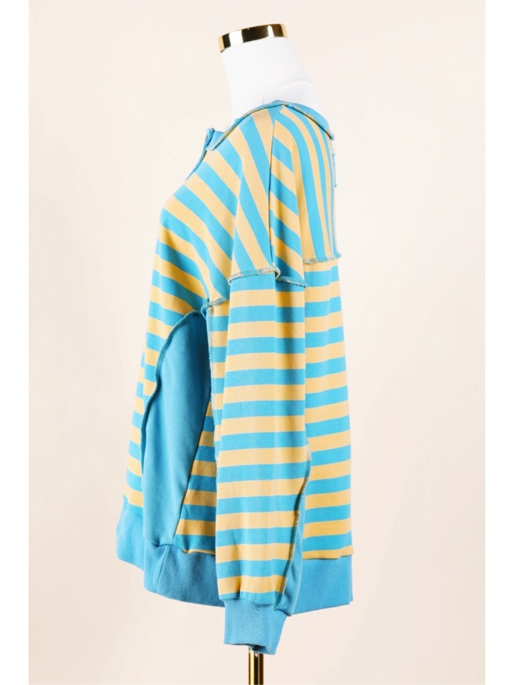 Sz M New’m Oversized Bright Side Blue & Yellow Half Button Striped Pullover NWOT - Picture 2 of 6